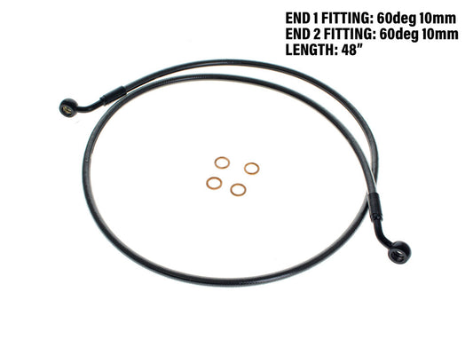 48in. E-Z Align Front Brake Line with 10mm x 60 Degree Banjo – Black Pearl. Fits Sportster 2004-2013.