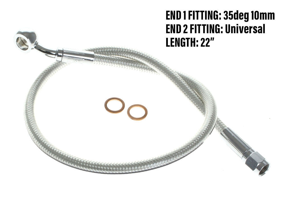 22in. Upper Front Brake Line with 10mm x 35 Degree Banjo – Sterling Chromite.
