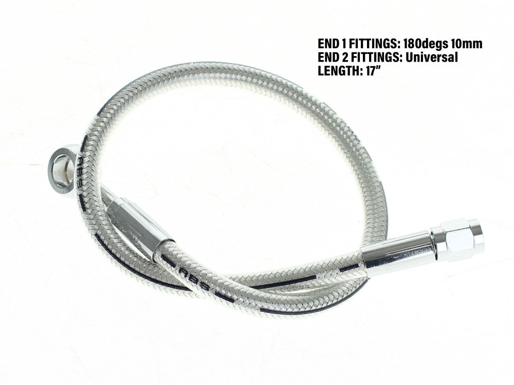 17in. Upper Front Brake Line with 10mm x 180 Degree Banjo – Sterling Chromite.