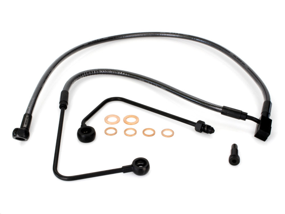 +4in. Over Length Lower Front Brake Line – Black Pearl. Fits FXST Softail 2011-2015 & Rocker 2011