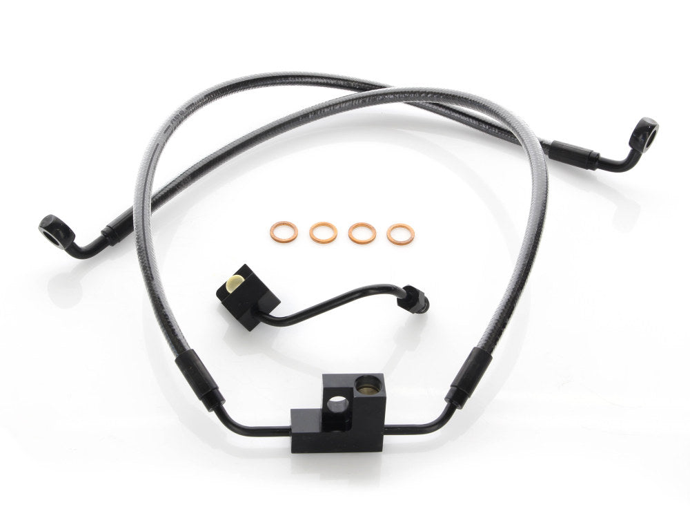 Stock Length Lower Front Brake Line – Black Pearl. Fits Dyna Fat Bob 2012-2017 & Dyna Low Rider 2014-2017 & Low Rider S 2016-2017