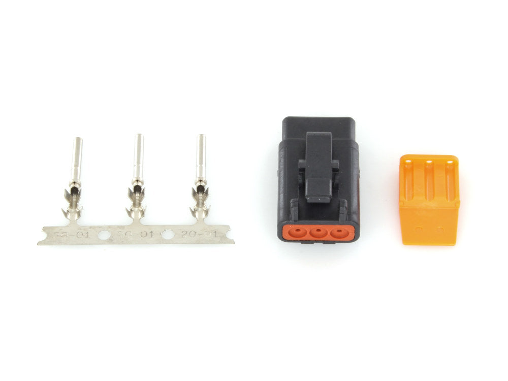 DTM 3-Position Deutsch Plug with (3) Stamped Terminals & Wedgelock – Black.