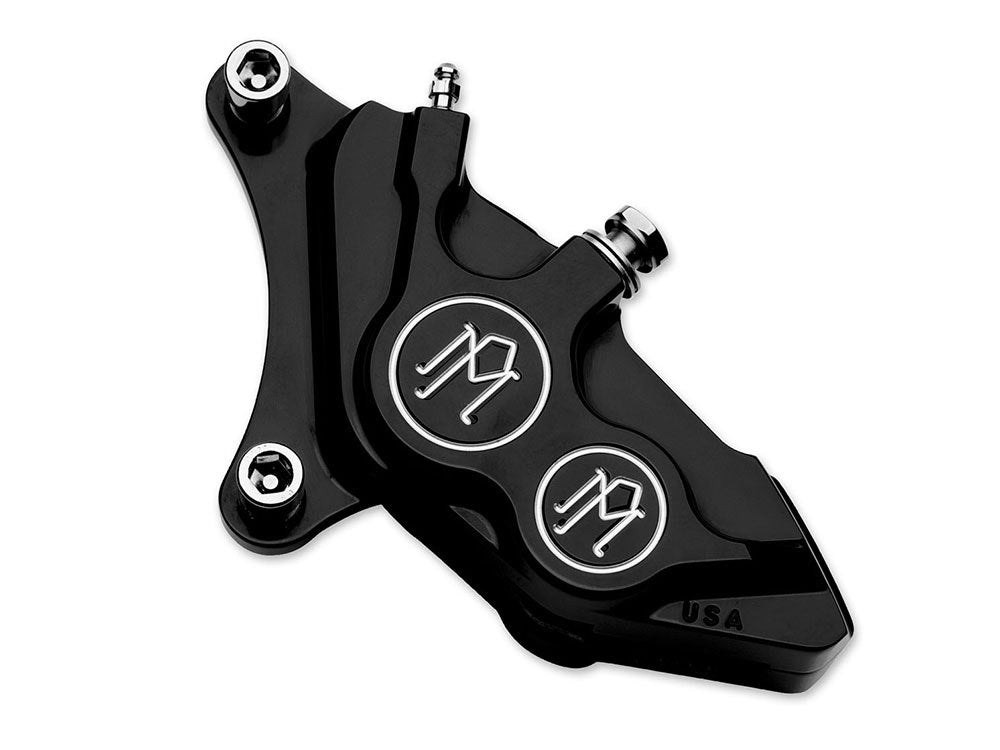 Right Hand Front 4 Piston Caliper – Black Contrast Cut. Fits most Big Twin 2000up & Sportster 2000-2007 Models with 11.5in. Disc Rotor.