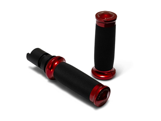 Contour Handgrips – Red. Fits CVO Touring 2023up, Street Glide & Road Glide 2024up, Touring 2025up & Softail 2025up