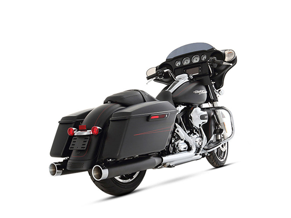 4in. Slip-On Mufflers – Black with Chrome End Caps. Fits Touring 2017up.