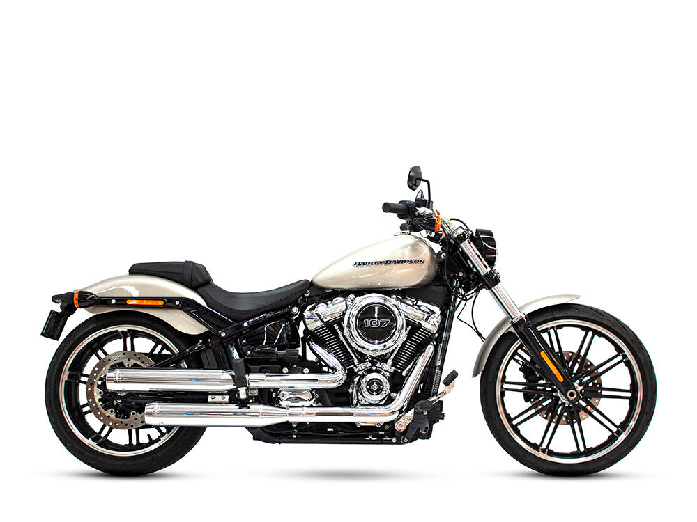 3-1/2in. Slip-On Mufflers – Chrome with Chrome End Caps. Fits Softail Slim, Street Bob, Standard & Low Rider Models 2018-2024 & Breakout & Fat Boy 2018up