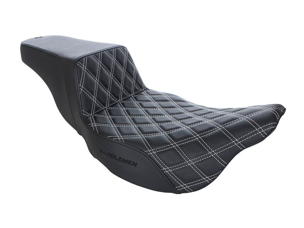 Step-Up LS Dual Seat with White Double Diamond Lattice Stitch. Fits Most Touring 2008-2024