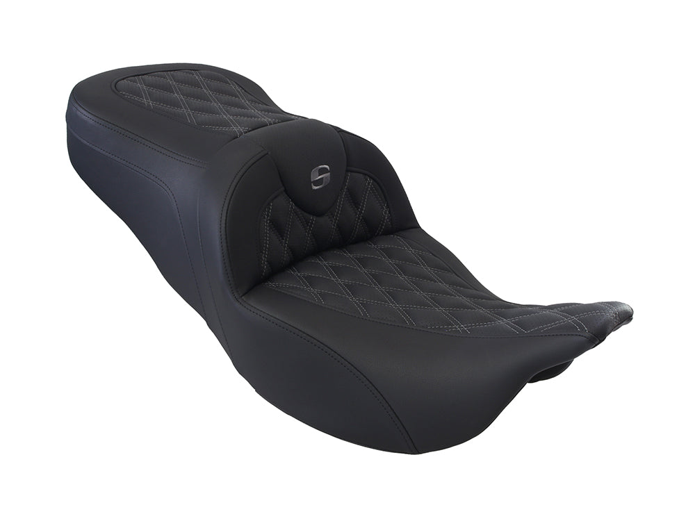 Roadsofa LS Dual Seat with Grey Double Diamond Lattice Stitch. Fits Most Touring 2008-2024