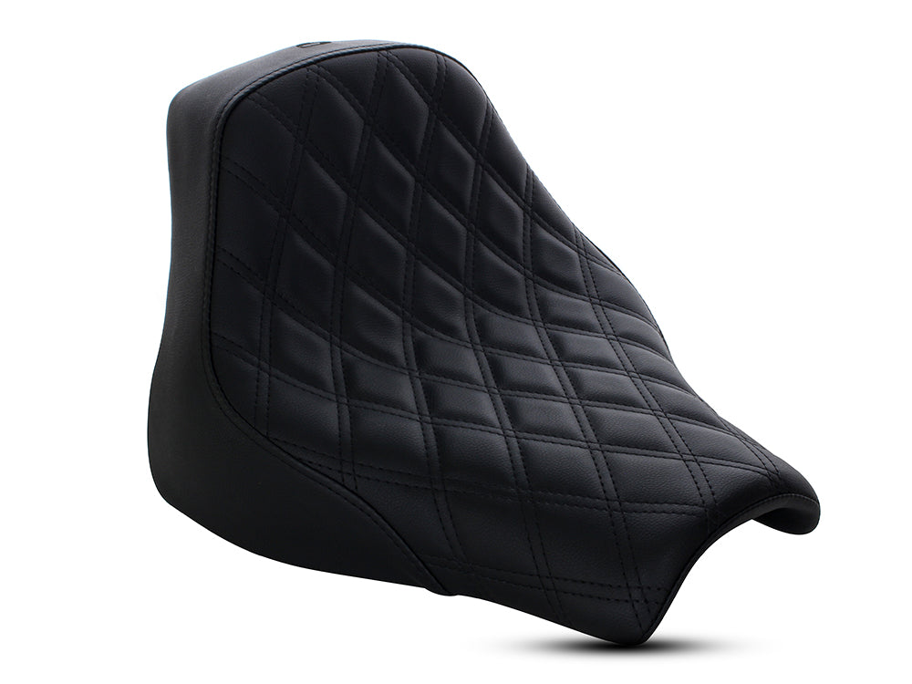 Renegade LS Solo Seat with Black Double Diamond Lattice Stitch. Fits Fat Bob 2018-2024
