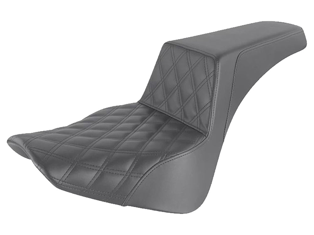 Step-Up LS Dual Seat with Black Double Diamond Lattice Stitch. Fits Softail Deluxe, Heritage Classic & Slim 2018up