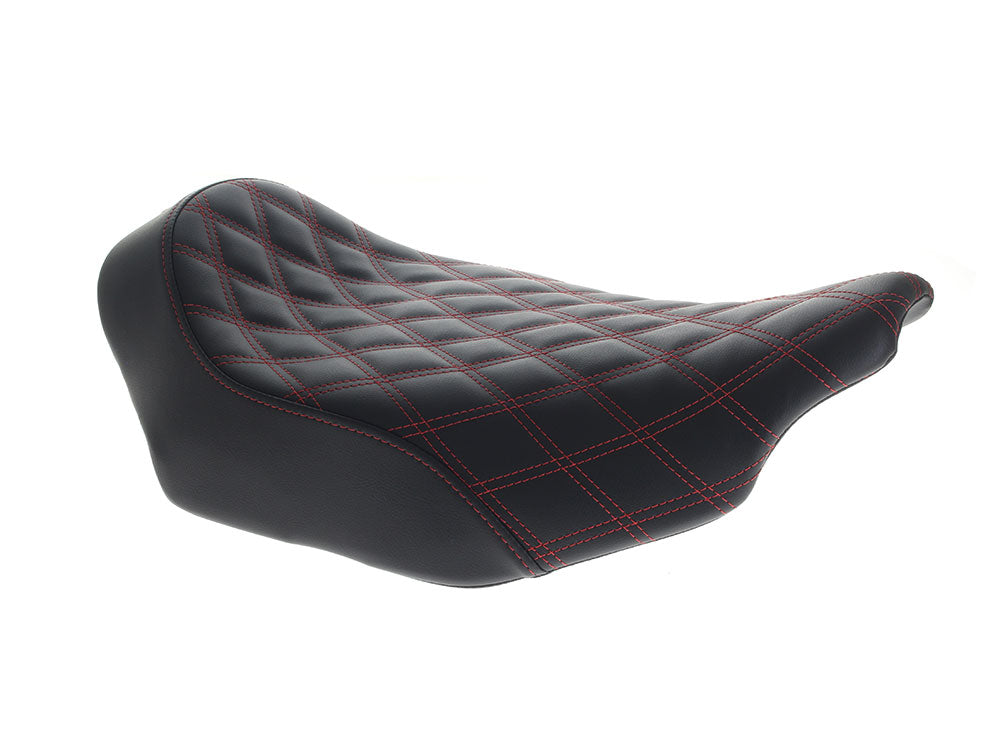 Renegade LS Solo Seat with Red Double Diamond Lattice Stitch. Fits CVO Touring 2023up, Street Glide & Road Glide 2024up, Touring 2025up