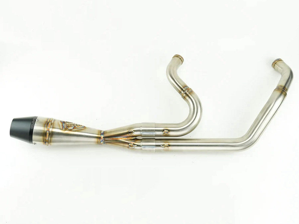Mid Length 2-into-1 Exhaust with Billet End Cap – Stainless. Fits Softail 1986-2017.