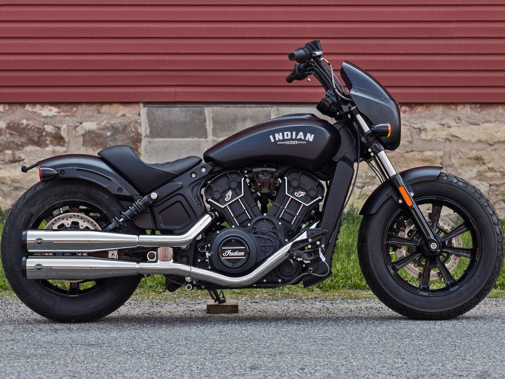 4in. Grand National Slip-On Mufflers – Chrome with Black End Caps. Fits Indian Scout 2015-2024