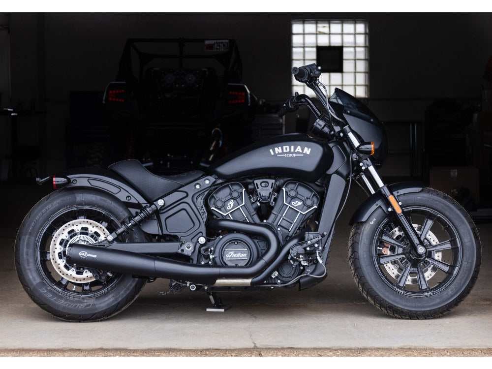 Grand National 2-into-1 Exhaust – Black with Black End Cap. Fits Indian Scout 2015-2024