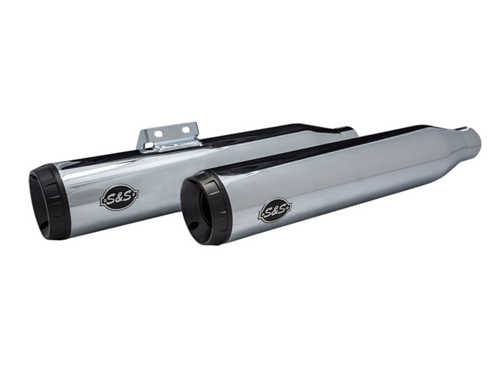 3-1/2in. Grand National Slip-On Mufflers – Chrome with Black End Caps. Fits Softail Slim, Street Bob, Standard & Low Rider Models 2018-2024 & Breakout & Fat Boy 2018up
