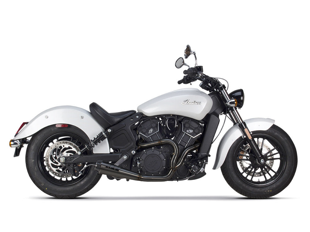 Comp-S 2-into-1 Exhaust – Black with Carbon Fiber End Cap. Fits Indian Scout 2015-2024 & also fits Victory Octane.