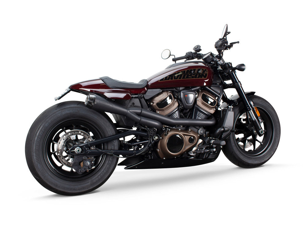 Comp-S 2-into-1 Exhaust – Black with Carbon Fiber End Cap. Fits Sportster S 2021-2023