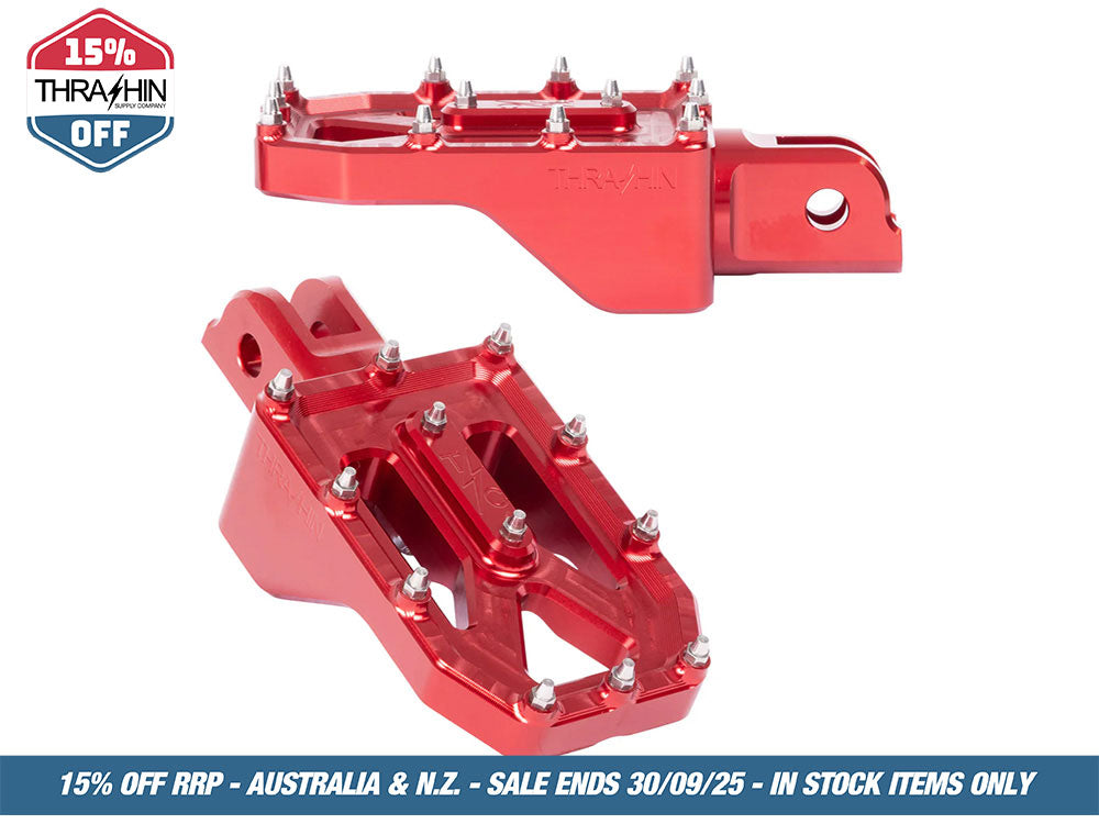 Aggressor Footpegs – Red. Fits Softail 2018up Front Rider