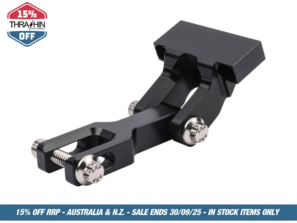 Thrashin OG Risers to Gauges Relocation Bracket – Black. Fits Thrashin’ Gauge housings.