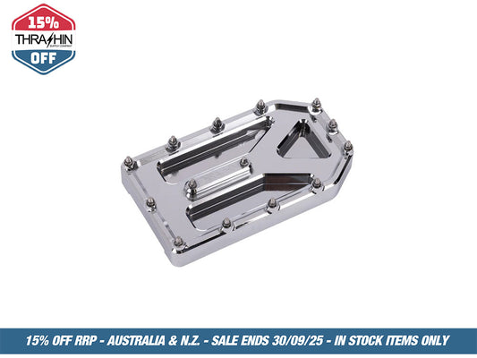 Aggressor Brake Pedal Pad – Chrome. Fits Touring 1980up, FL Softail 1986-2017 & Dyna Switchback 2012-2016