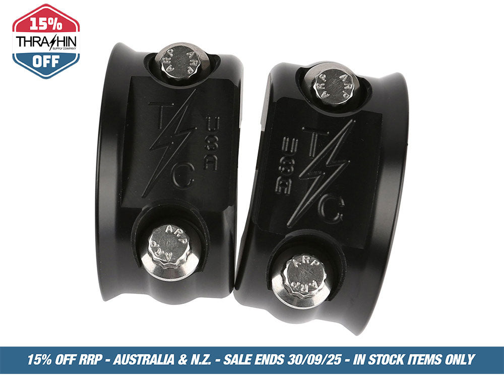 OG Clutch & Brake Perch Clamp – Black. Fits Softail 1984-2024, Dyna 1991-2017, Most Touring 1982-2024, Sportster 1982-2003 & FXR 1982-1994