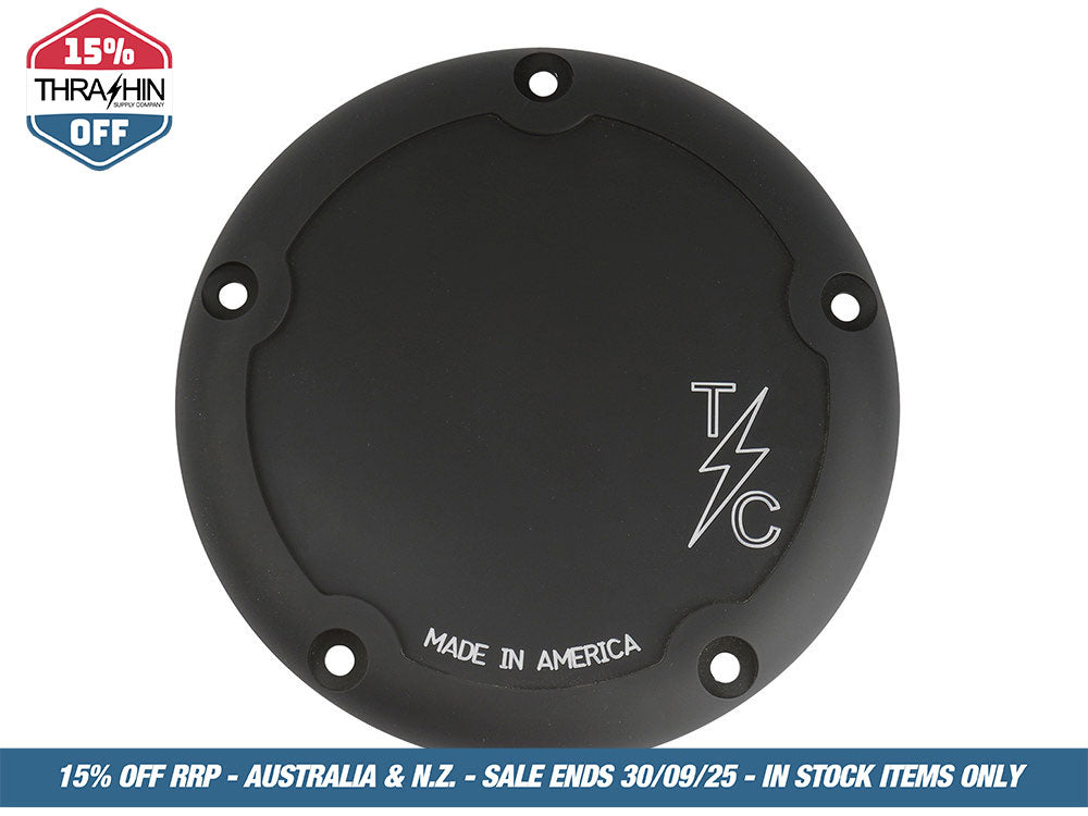 5-Hole Dished Billet Derby Cover – Black. Fits Softail 1999-2018, Dyna 1999-2017 & Touring 1999-2015.