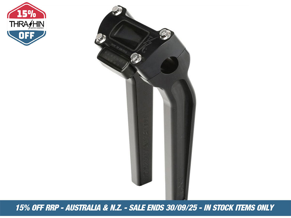 9.5in. Pull Back Thrashin Risers – Black. Fits Softail Street Bob, Low Rider ST, Standard & Breakout 2018-2024