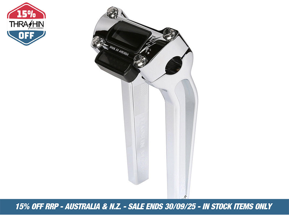 9.5in. Pull Back Thrashin Risers – Chrome. Fits Softail Street Bob, Low Rider ST, Standard & Breakout 2018-2024