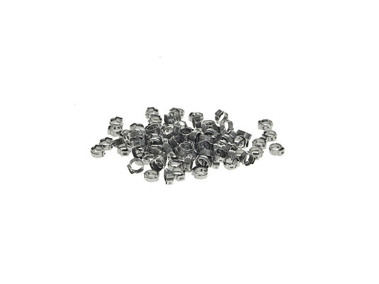 11/32in. Stepless Ear Clamps – Pack of 100. Size range is 7.8 to 9.5mm