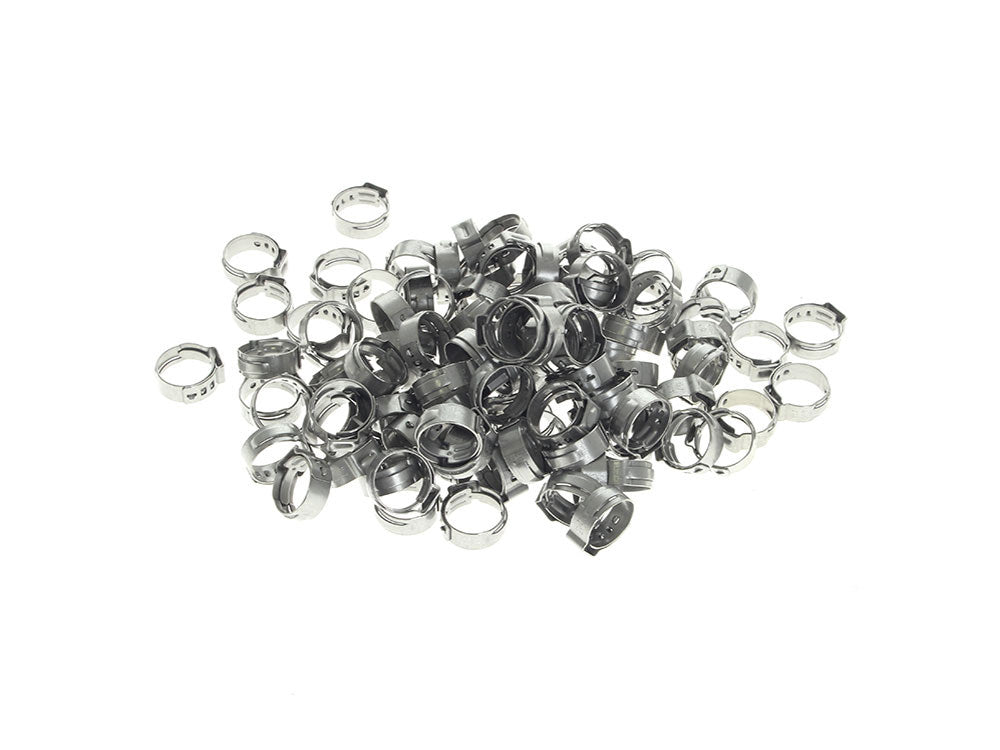 5/8in. Stepless Ear Clamps – Pack of 100. Size range is 13.2mm to 15.7mm