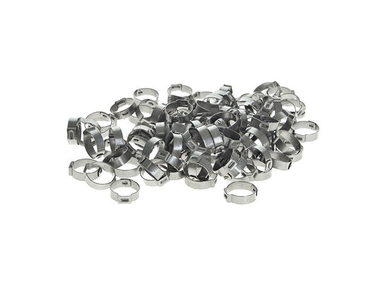 13/16in. Step Type Ear Clamps – Pack of 100. Size range is 17.8mm to 21.0mm