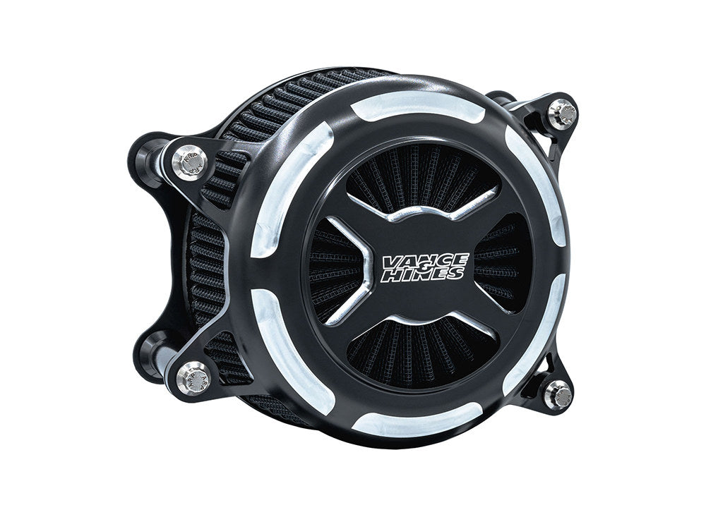 VO2 X Air Cleaner Kit – Black Contrast. Fits Softail 2000-2015, Dyna 1999-2017, Touring 1999-2007 with CV Carb or Cable Operated Delphi EFI