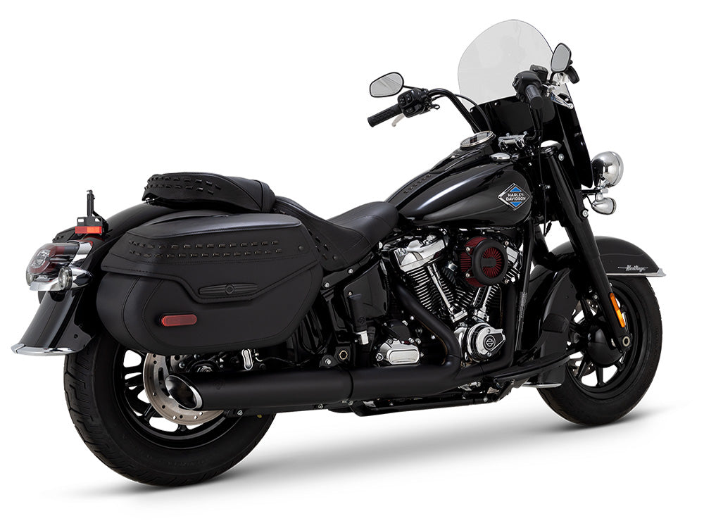 4in. Twin Slash Slip-On Muffler – Black. Fits Softail Street Bob, Low Rider S, Low Rider ST & Heritage 2025up
