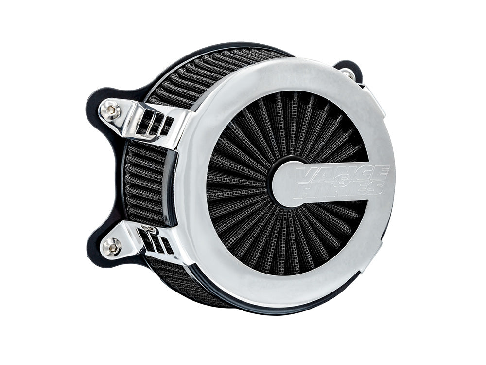 VO2 Cage Fighter Air Cleaner Kit – Chrome. Fits Softail 2000-2015, Dyna 1999-2017, Touring 1999-2007 with CV Carb or Cable Operated Delphi EFI