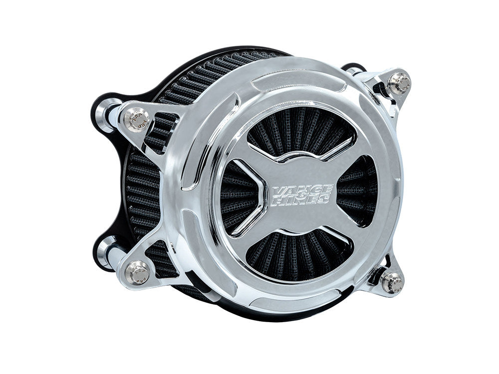 VO2 X Air Cleaner Kit – Chrome. Fits Softail 2000-2015, Dyna 1999-2017, Touring 1999-2007 with CV Carb or Cable Operated Delphi EFI