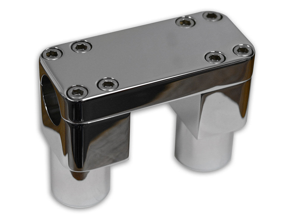 3in. Tall Savage Risers with Top Clamp – Chrome. Fits 1-1/4in. Handlebar
