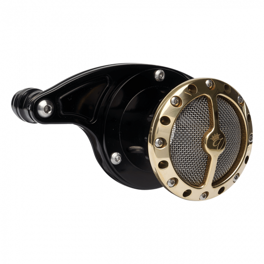 Velocity Stack Challenger Design Black Cap Brass Milwaukee 8 Engine