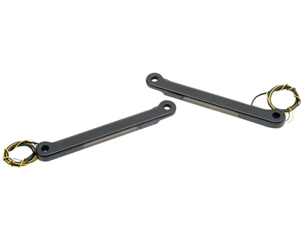 Front Indicator Turn Signal Strips with Smoked Lens & Amber LED’s – Black. Fits Road King 1994up.