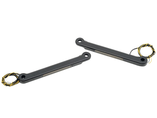 Front Indicator Turn Signal Strips with Smoked Lens & Amber LED’s – Black. Fits Road King 1994up.