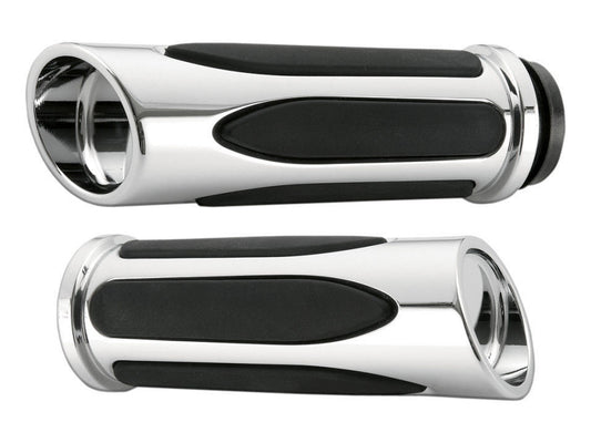 Deep Cut Comfort Handgrips – Chrome. Fits H-D with Throttle Cable.