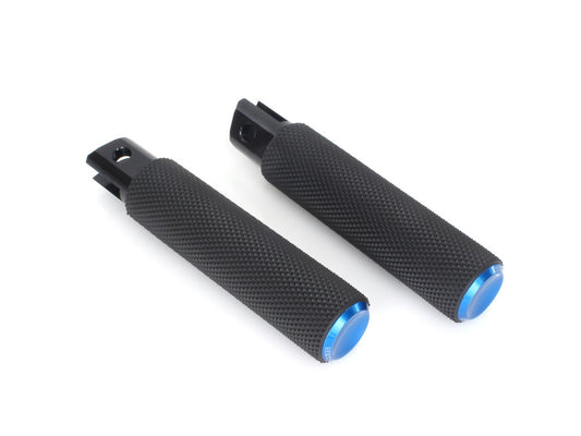 Knurled Fusion Front Footpegs – Blue. Fits Softail 2018up.