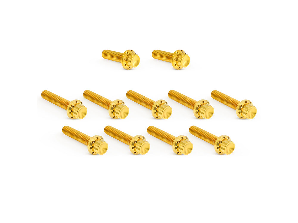 Titanium 12-Point Cam Cover Bolt Kit – Gold. Fits CVO Touring 2023up, Street Glide & Road Glide 2024up, Touring 2025up & Softail 2025up