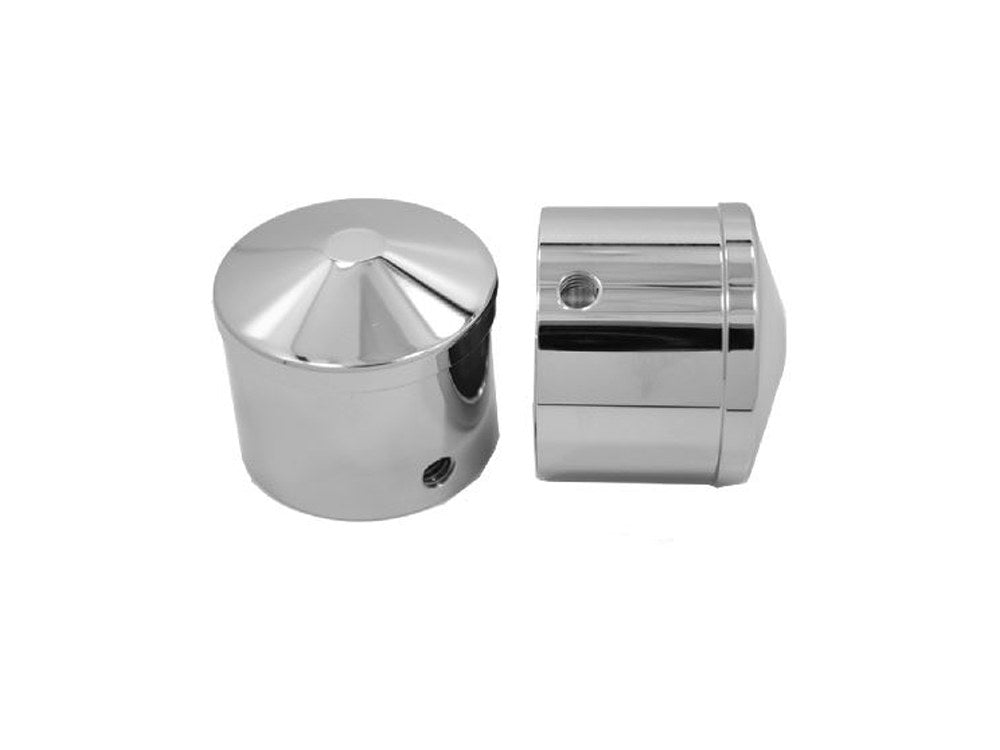 Front Axle Caps – Chrome. Fits Softail, Dyna, Touring & Sportster with 3/4in. Axle.