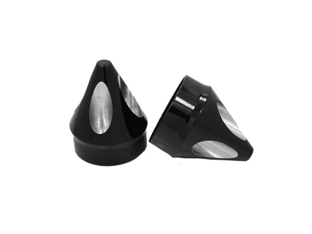 Spike Front Axle Caps – Black. Fits Softail, Dyna, Touring, Sportster, Street & V-Rod with 25mm Axle.