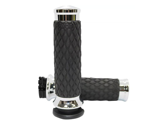 Diamond Contour Handgrips – Chrome. Fits H-D with Throttle Cable