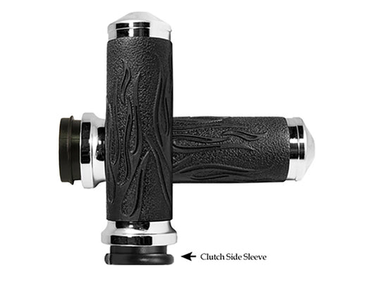 Flame Handgrips – Chrome. Fits Big Twin 2008-2024 with Throttle-by-Wire
