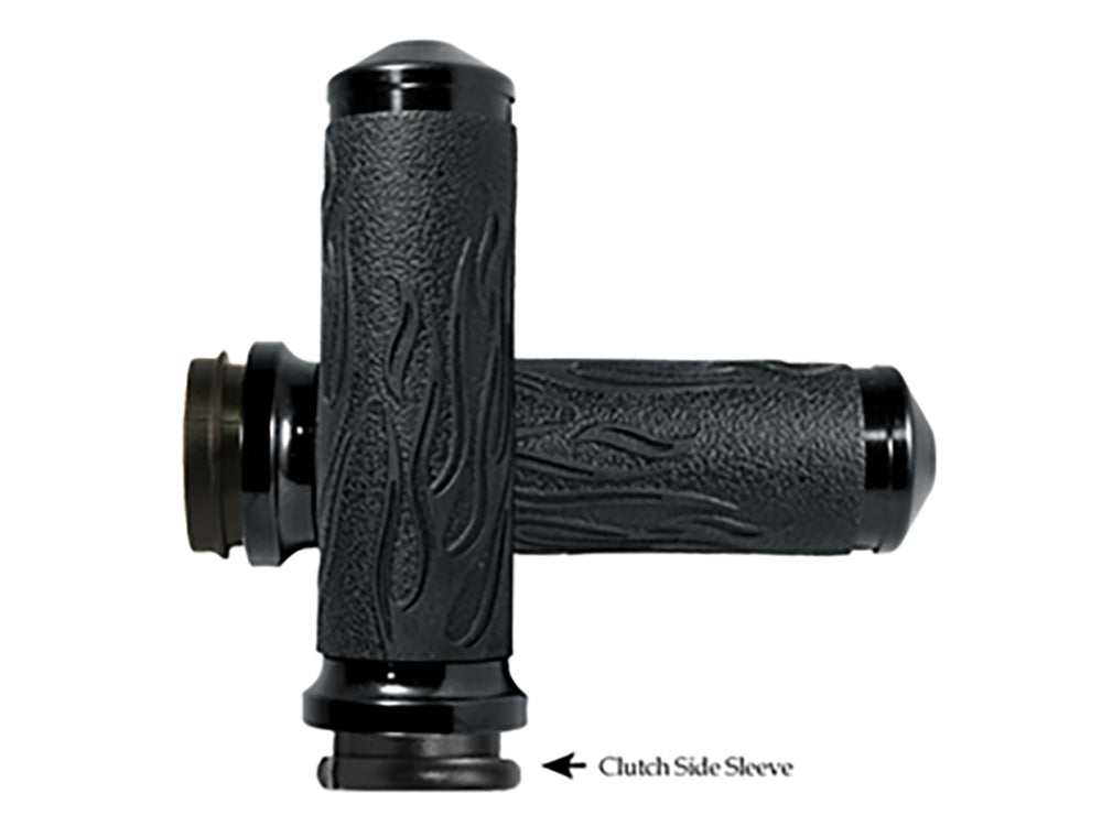 Flame Handgrips – Black. Fits Big Twin 2008-2024 with Throttle-by-Wire