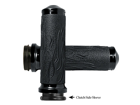 Flame Handgrips – Black. Fits Big Twin 2008-2024 with Throttle-by-Wire