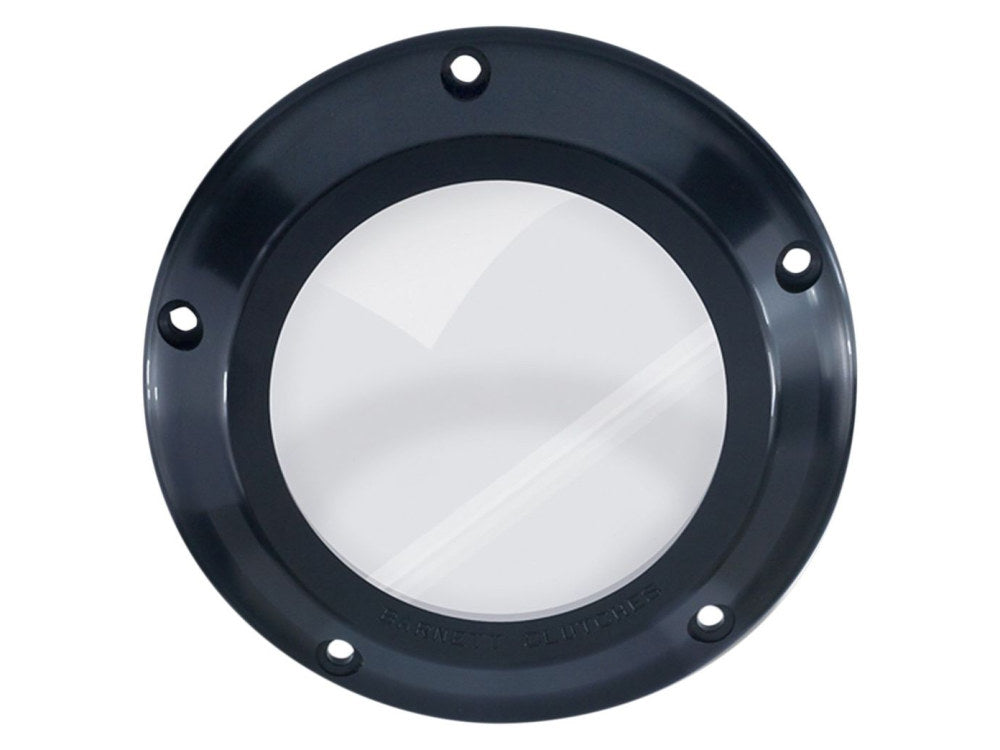 Scorpion Series Clear Derby Cover – Black.  Fits Softail 2007-2018, Dyna 2007-2017 & Touring 2007-2015.