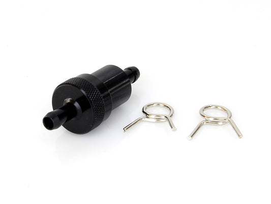 Short Inline Fuel Filter with 5/16in. Hose Fitting – Black.
